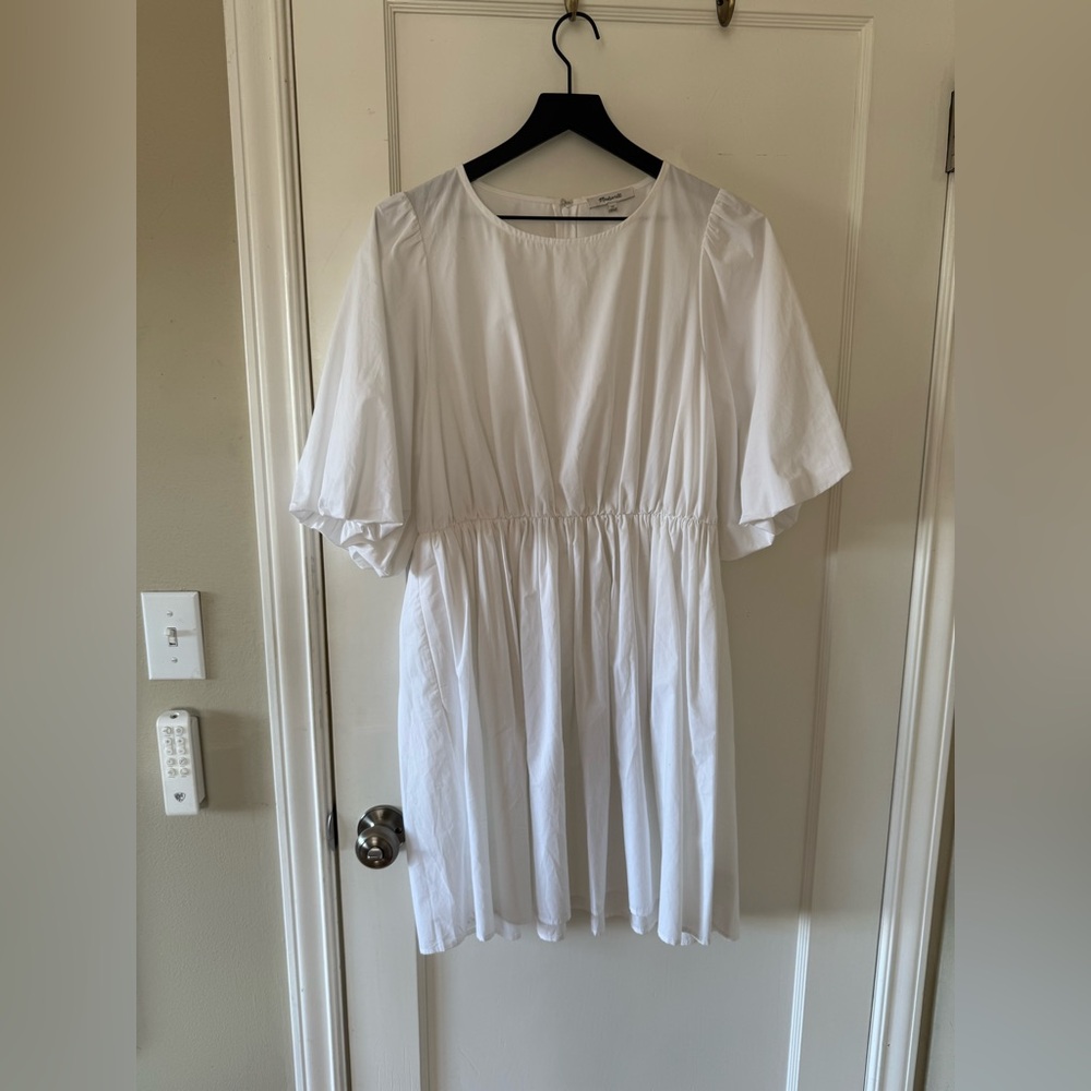 Madewell Poplin Crewneck Bubble-Sleeve Mini Dress / 12 / EYELET WHITE